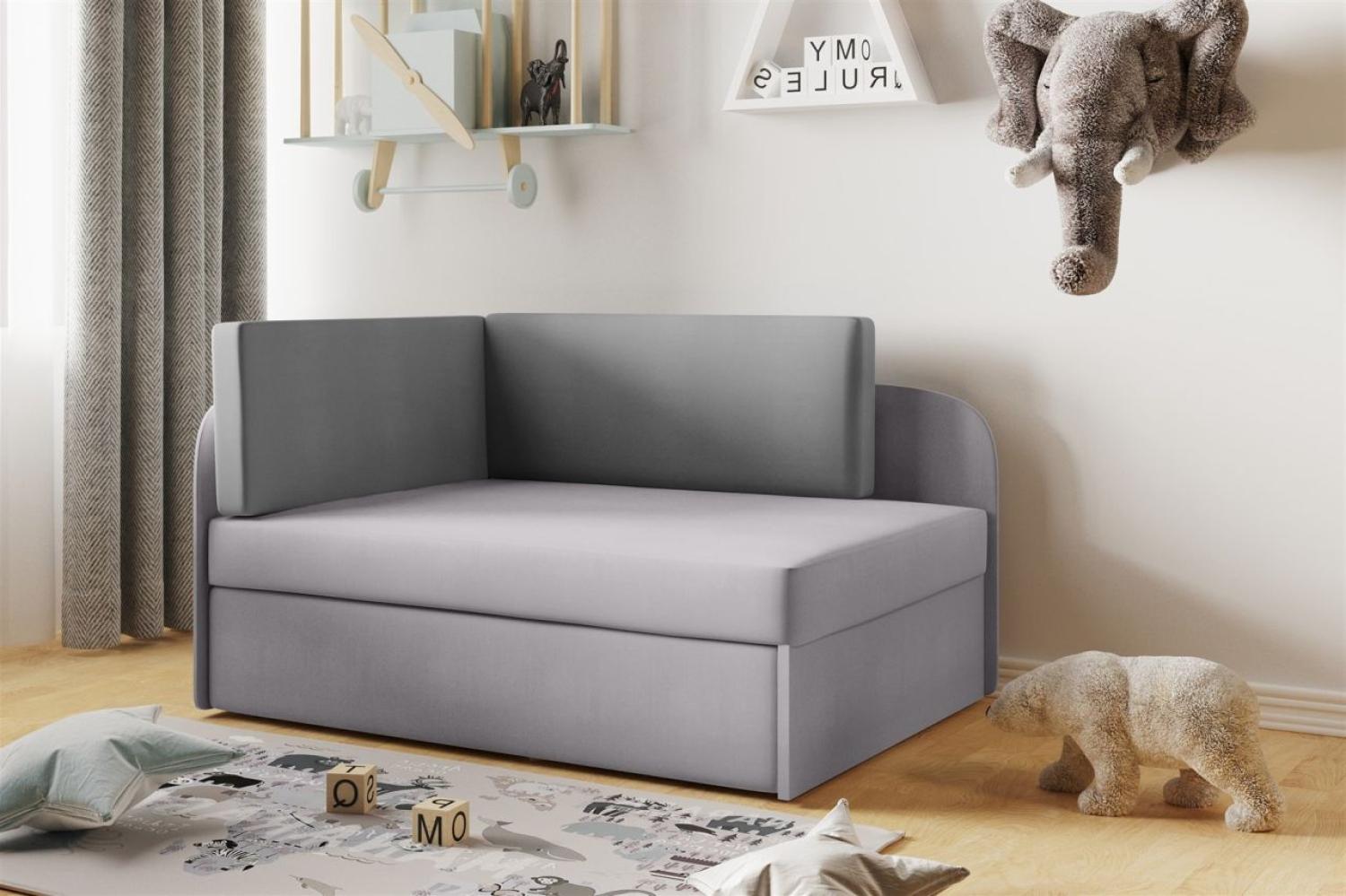 Sofa Kindersofa Schlafsofa inkl. Bettkasten MAILO Seite Rechts Stoff Grau Bild 1