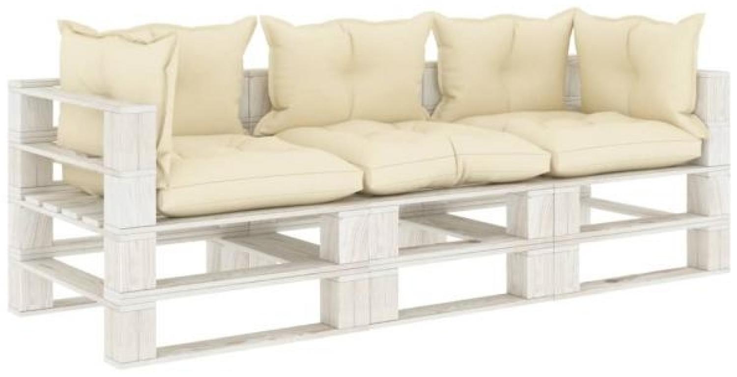 Garten-Palettensofa 3-Sitzer mit Creme-Kissen Holz Bild 1