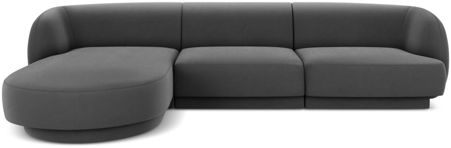 Micadoni 4-Sitzer Samtstoff Ecke links Sofa Miley | Bezug Grey | Beinfarbe Black Plastic Bild 1