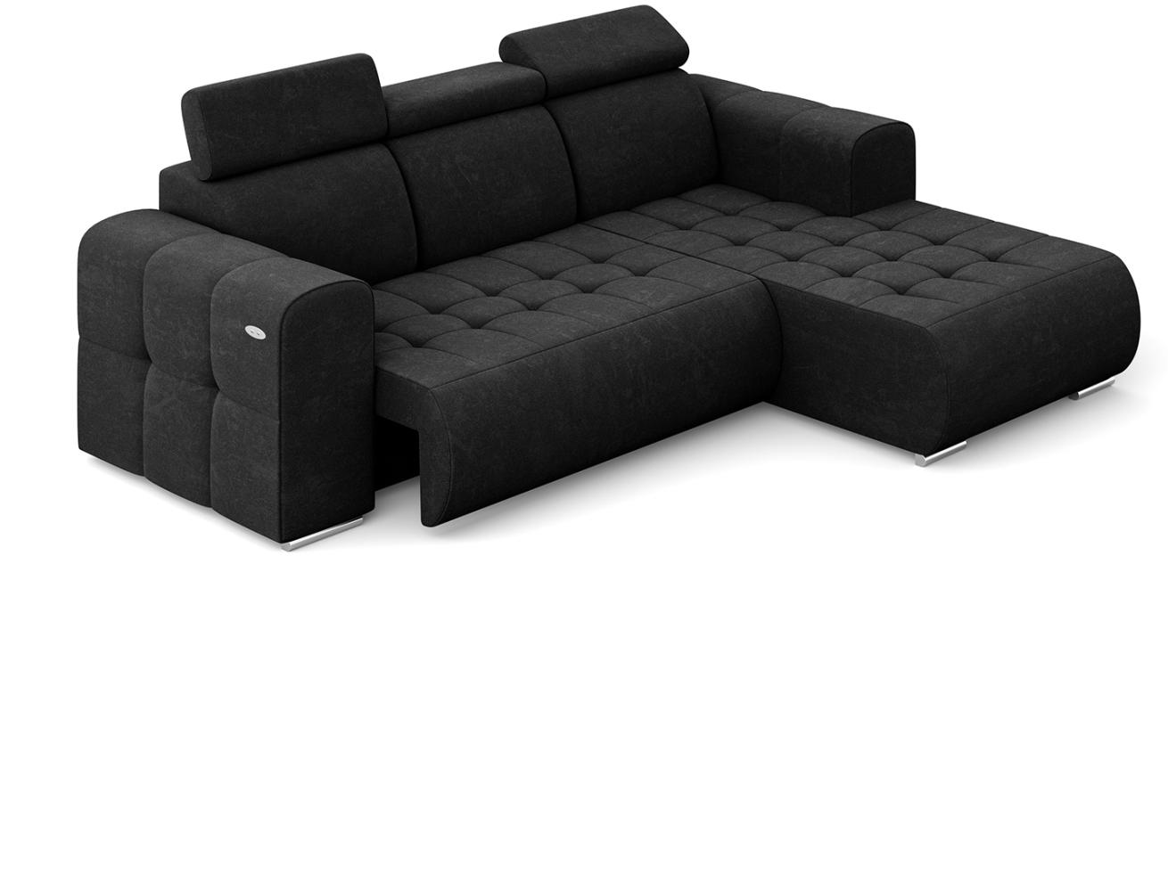 MEBLINI Elektrische Schlafcouch - Ecksofa mit Schlaffunktion - Sofa mit Relaxfunktion und Kopfstützen - Couch L-Form - Eckcouch - Wohnlandschaft - MADELINE - 266x200x93cm Rechts - Schwarz Samt Bild 1