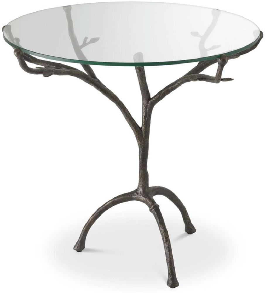 Casa Padrino Luxus Beistelltisch Bronzefarben Ø 79,5 x H. 75 cm - Runder Dreibein Messing Tisch mit Glasplatte - Wohnzimmer Möbel - Luxus Möbel Bild 1