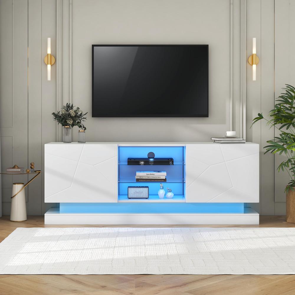 Merax Weißer Hochglanz-TV-Schrank - 1,6 Meter Länge, Verstellbare Glasablage, 70 Zoll Platz, Stilvolle Aufbewahrung mit Silent Hinges Bild 1
