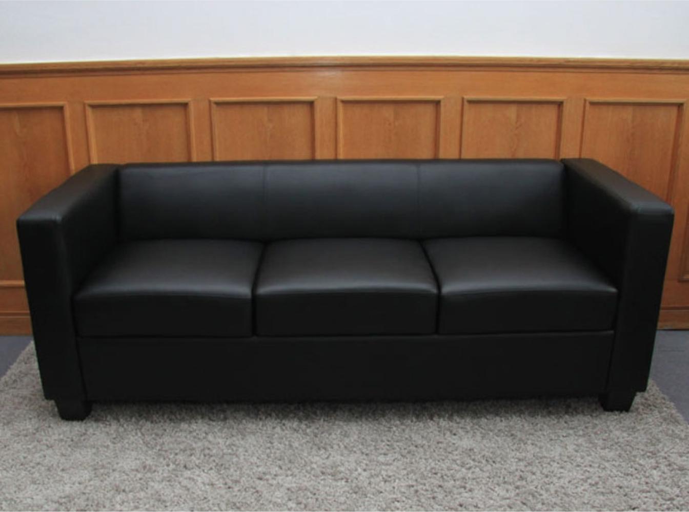 3er Sofa Couch Loungesofa Lille ~ Leder, schwarz Bild 1