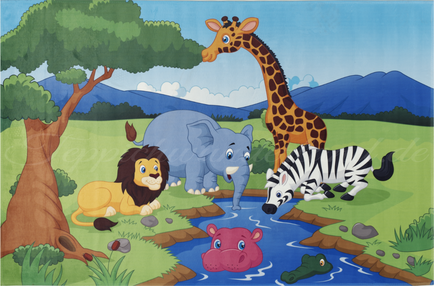 Kinderteppich- "Lovely Kids" Tiere beim Spielen in drei Größen, Spielteppich, Kinderzimmer 160 x 100 cm Bild 1