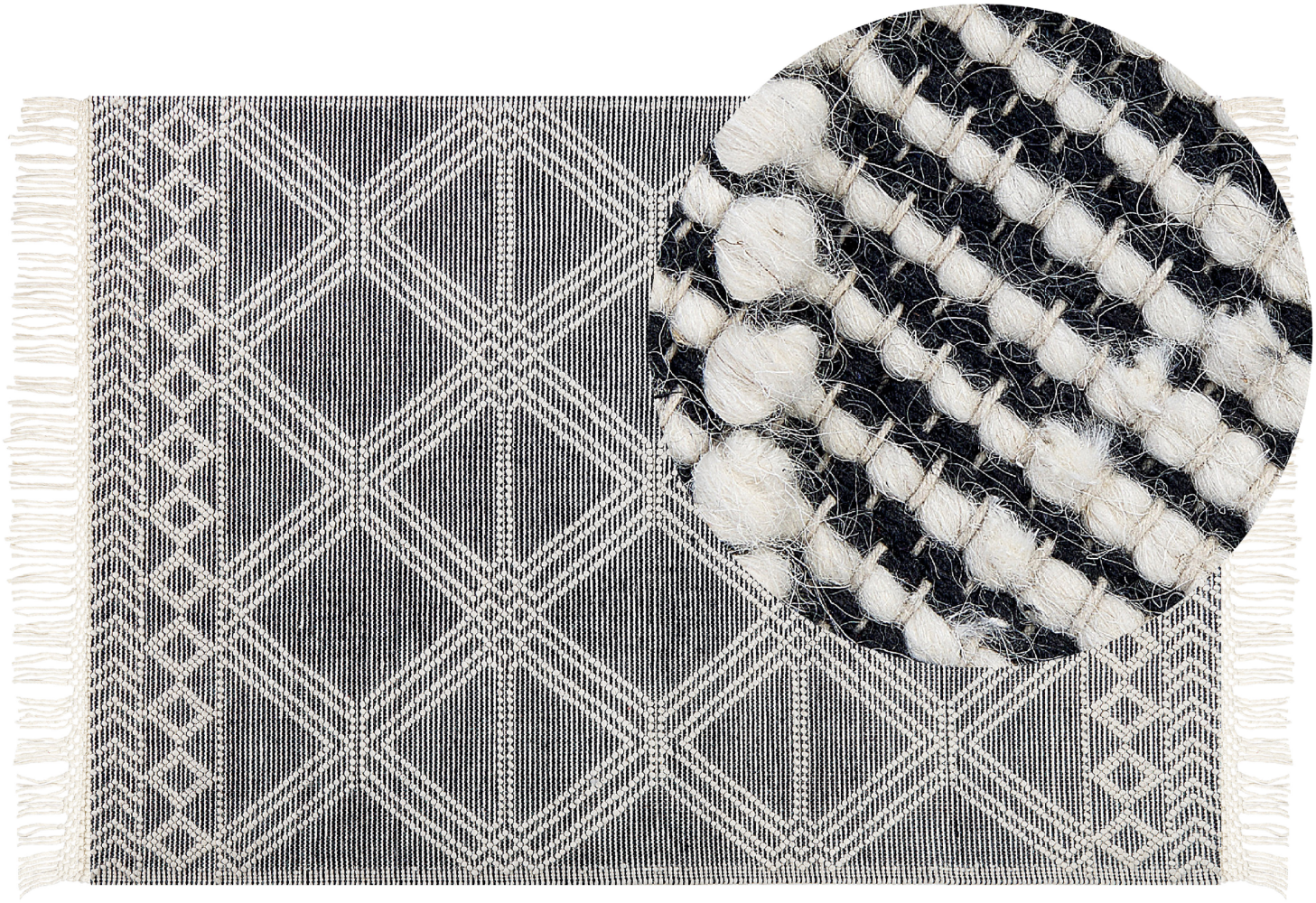 Teppich Wolle grau weiß 160 x 230 cm Fransen Kurzflor TOPRAKKALE Bild 1