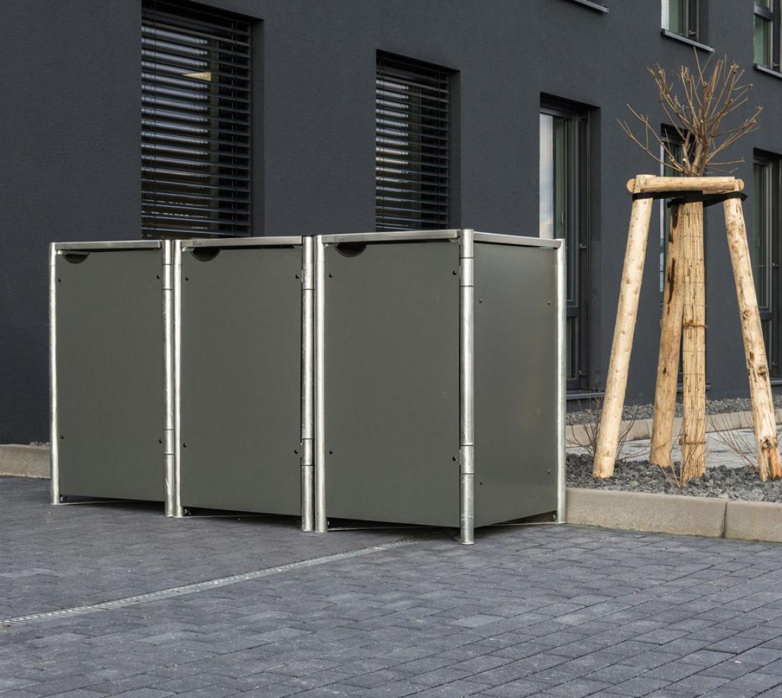 Hide Metall Mülltonnenbox für 3 Mülltonnen 120 Liter | Grau | 64x181x115 cm Bild 1