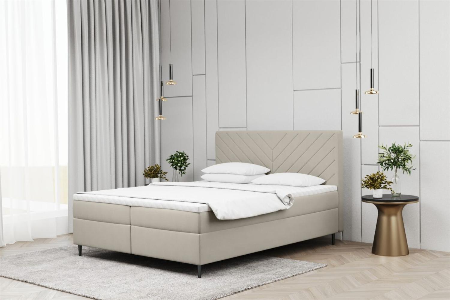 Boxspringbett Schlafzimmerbett BONITA 200x200cm in Stoff Matt Velvet Creme Bild 1