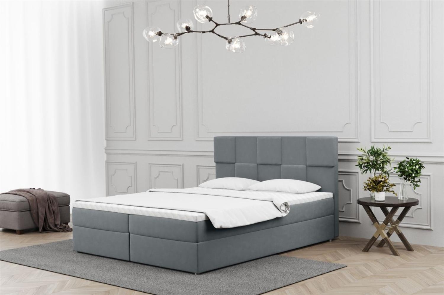 Boxspringbett Schlafzimmerbett JOLIE 200x220cm in Stoff Matt Velvet Grau Bild 1