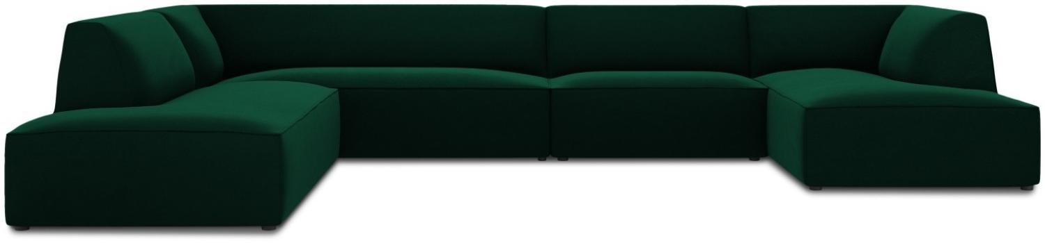 Micadoni 7-Sitzer Samtstoff Panorama Ecke links Sofa Ruby | Bezug Bottle Green | Beinfarbe Black Plastic Bild 1