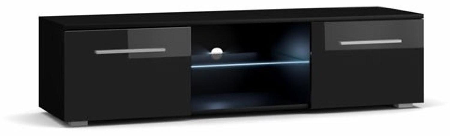 Lowboard "Moon" TV-Unterschrank 140 cm schwarz Hochglanz inkl. LED Bild 1