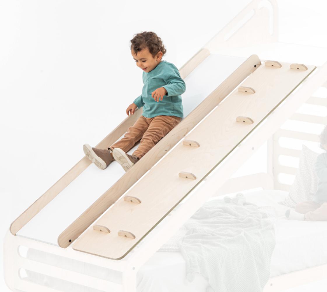 MamaToyz Holz Rutsche & Klettergerüst | Zubehör für Montessori Bett Sleepy | Natur | Rutsche und Kletterwand Bild 1