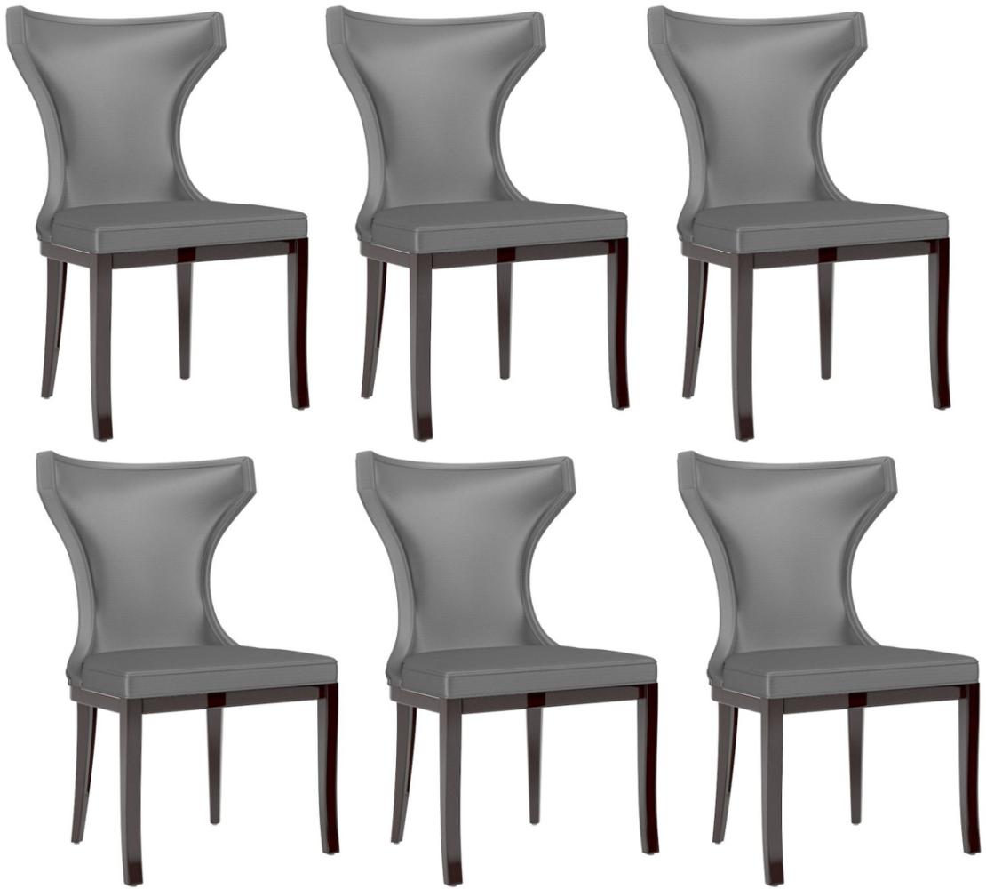 Casa Padrino Luxus Esszimmer Stuhl Set Silber / Dunkelbraun 50 x 50 x H. 90 cm - Edles Küchen Stühle 6er Set - Luxus Esszimmer Möbel Bild 1