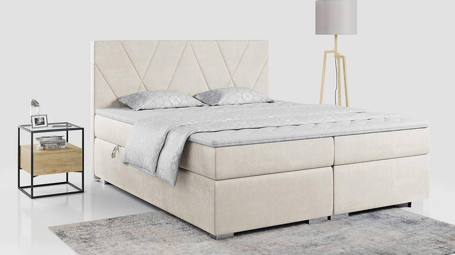 Boxspringbett, Stauraumbett, Polsterbett mit Bettkasten - KARA - 120x200cm - Beige Velours - H3 Bild 1