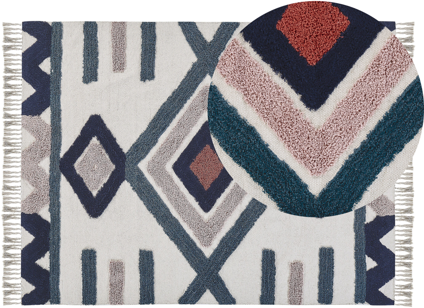 Teppich Baumwolle mehrfarbig 140 x 200 cm geometrisches Muster Fransen Kurzflor KOZLU Bild 1