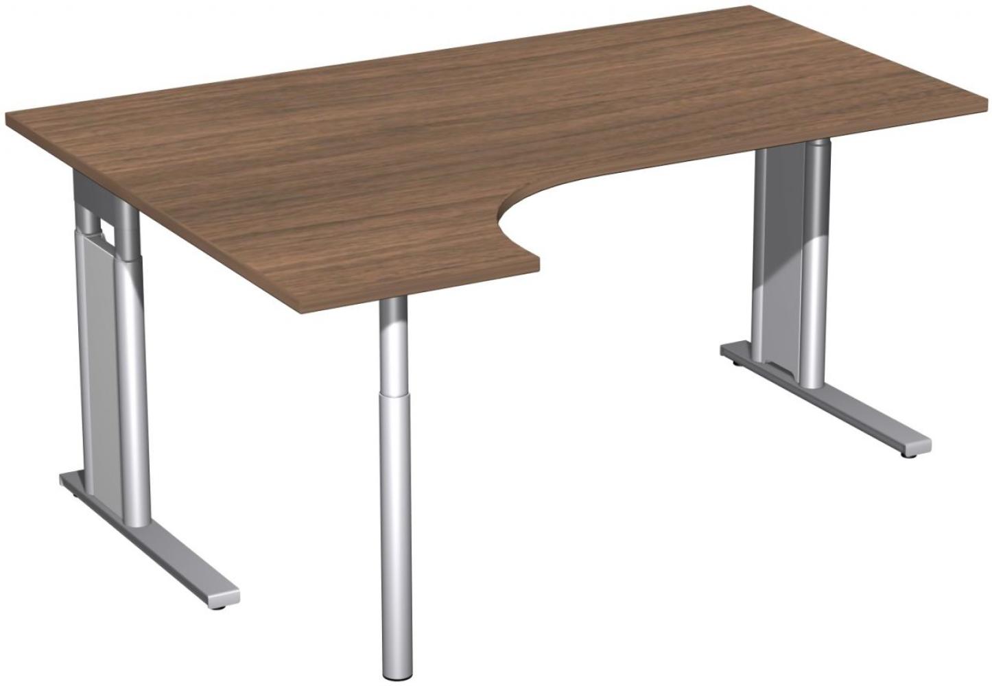 PC-Schreibtisch links, höhenverstellbar, 160x120cm, Nussbaum / Silber Bild 1