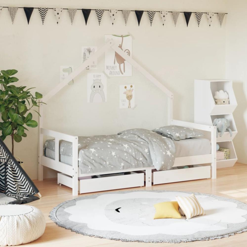 vidaXL Kinderbett mit Schubladen Weiß 80x160 cm Massivholz Kiefer Bild 1
