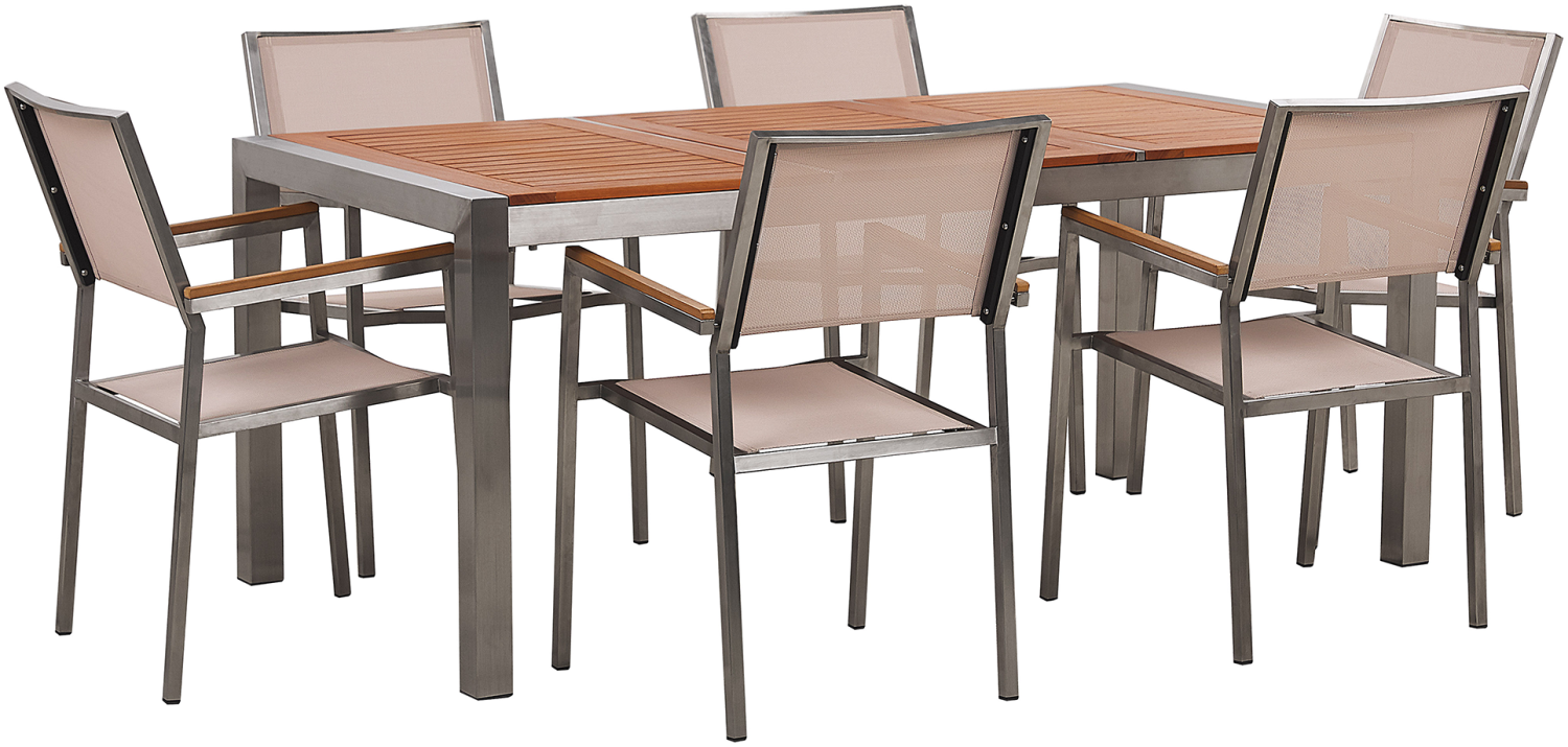 Gartenmöbel Set Eukalyptusholz 180 cm 6-Sitzer Textilbespannung beige GROSSETO Bild 1