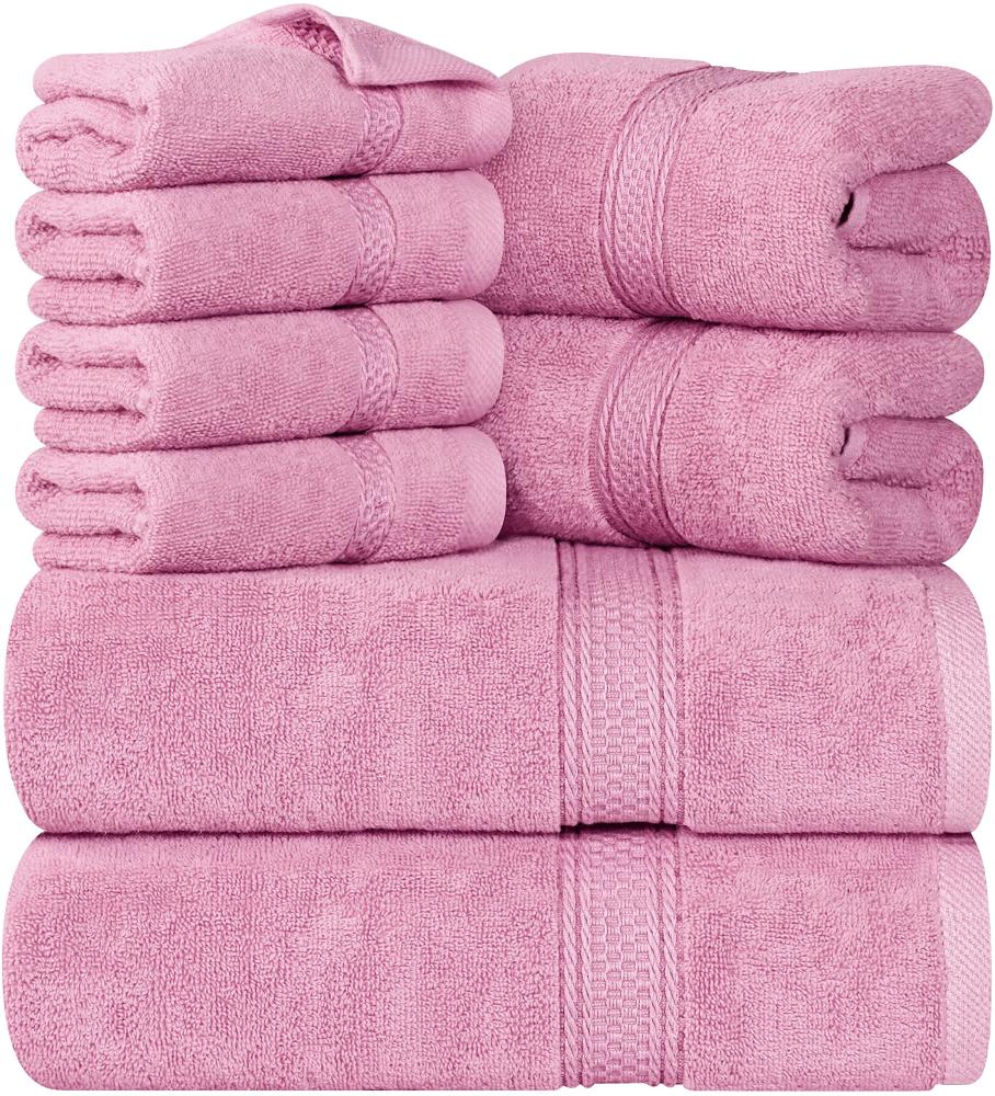 Utopia Towels - 8 teilig Handtücher Set aus Baumwolle mit Aufhänger - 2 Badetuch, 2 Handtücher und 4 Washclappen - (Rosa) Bild 1