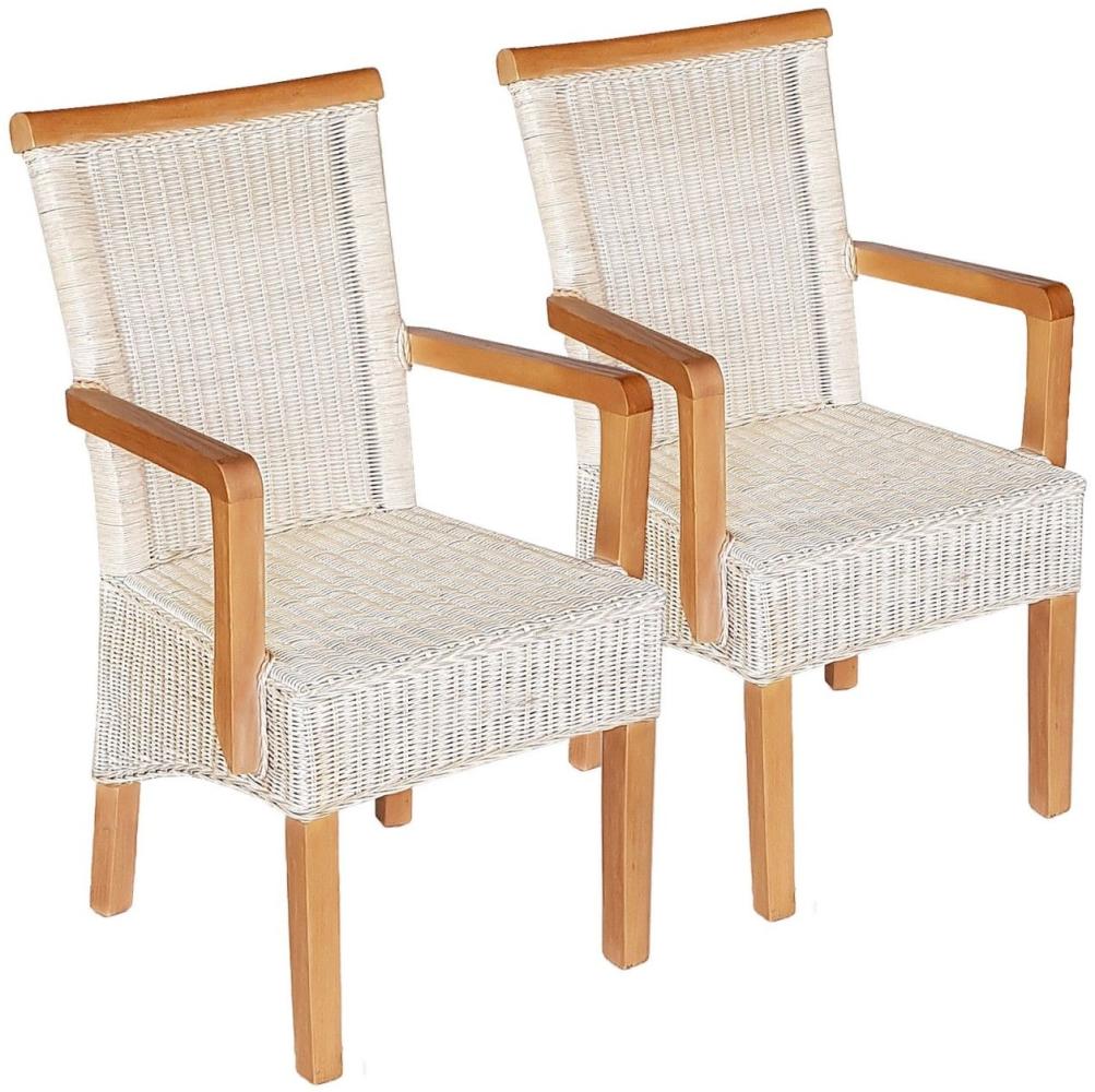 Esszimmer Stühle Set 2 Stück mit Armlehnen Rattanstühle weiß Perth Rattan Korbstühle nachhaltig ohne Sitzkissen Bild 1