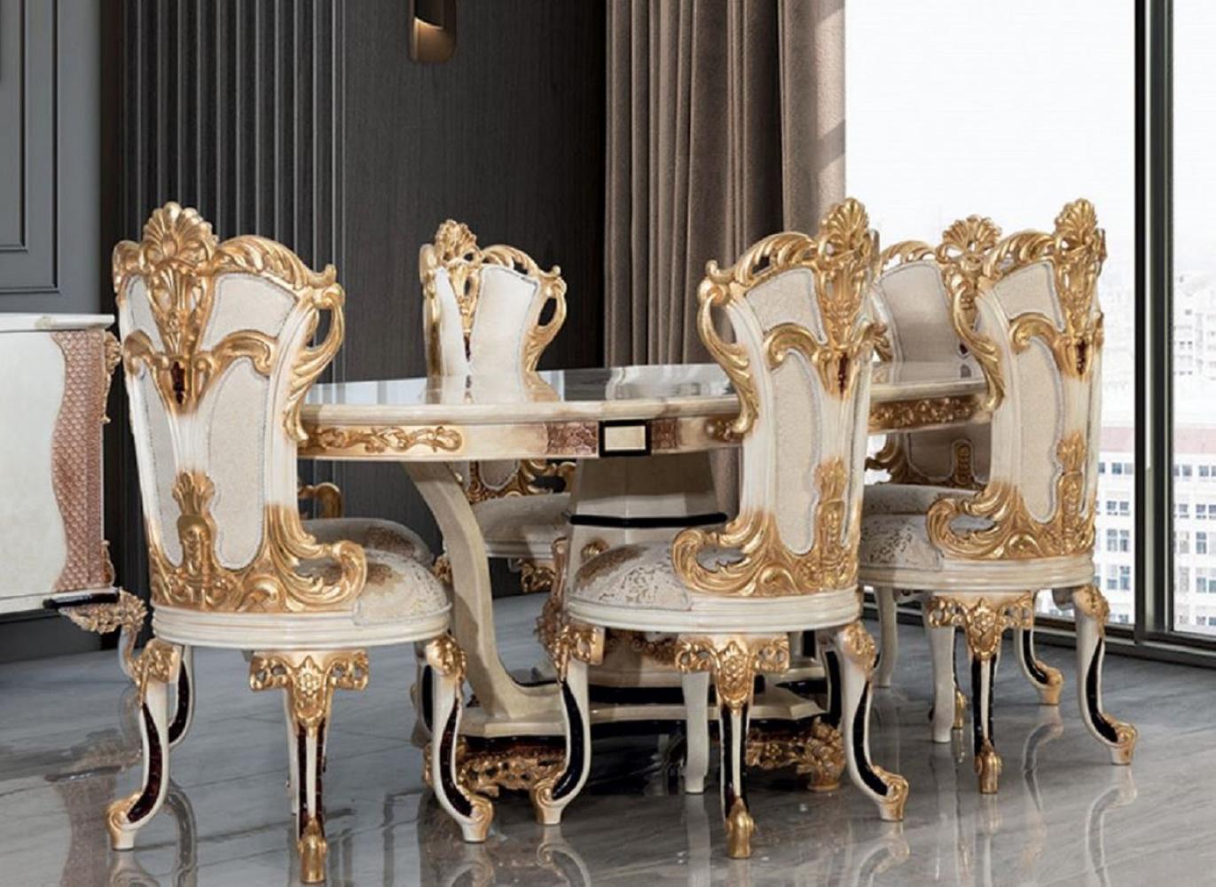 Casa Padrino Luxus Barock Esszimmer Set Creme / Weiß / Gold - 1 Barock Esstisch & 6 Barock Esszimmerstühle - Barock Esszimmer Möbel - Luxus Möbel im Barockstil - Edel & Prunkvoll Bild 1