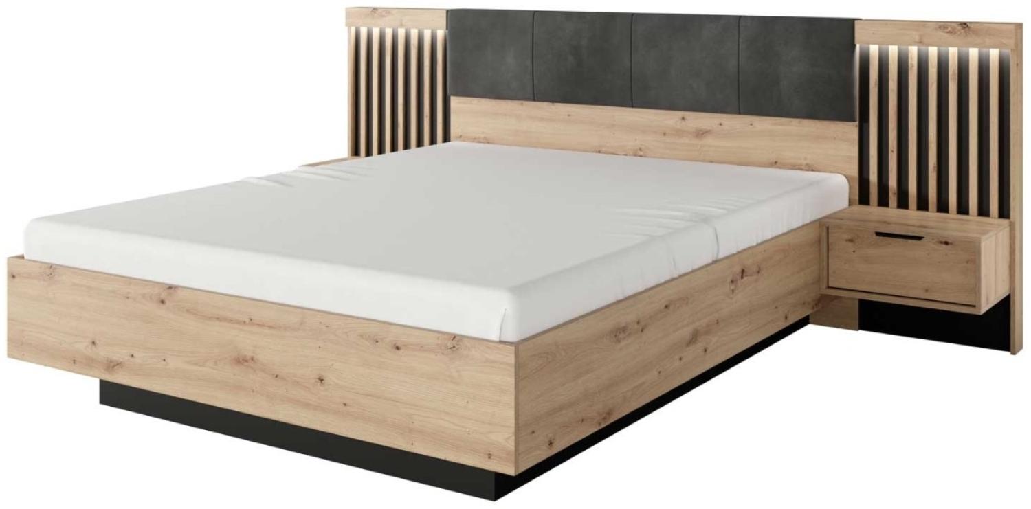 Bett Doppelbett Tally 160x200cm Artisan Eiche anthrazit mit Nachtkonsolen Bild 1