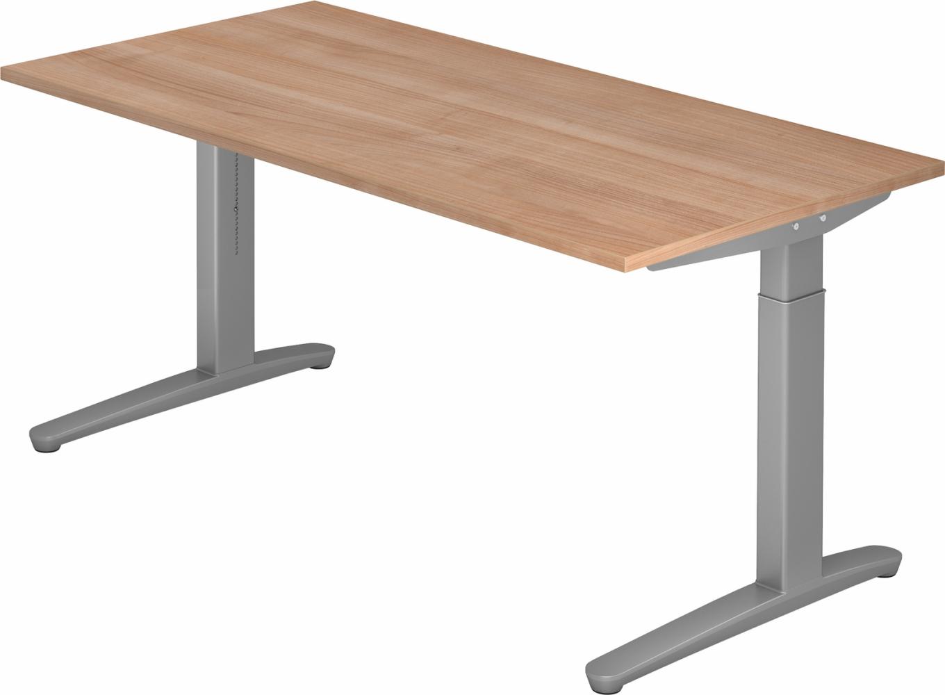 bümö® Design Schreibtisch XB-Serie höhenverstellbar, Tischplatte 160 x 80 cm in Nussbaum, Gestell in silber Bild 1