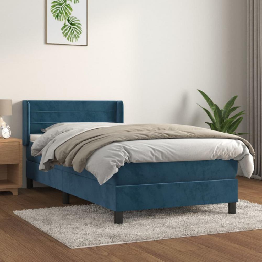 Boxspringbett mit Matratze Dunkelblau 90x190 cm Samt (Farbe: Blau) Bild 1