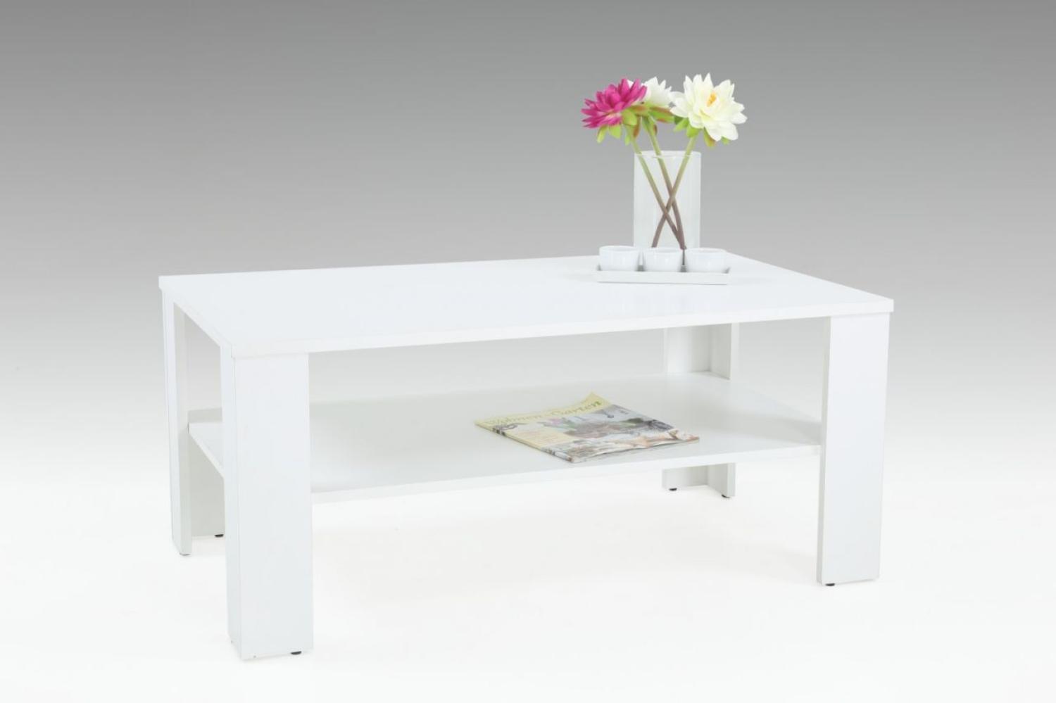 Couchtisch Tisch Loco 100x60 cm mit Ablageboden Weiss Bild 1