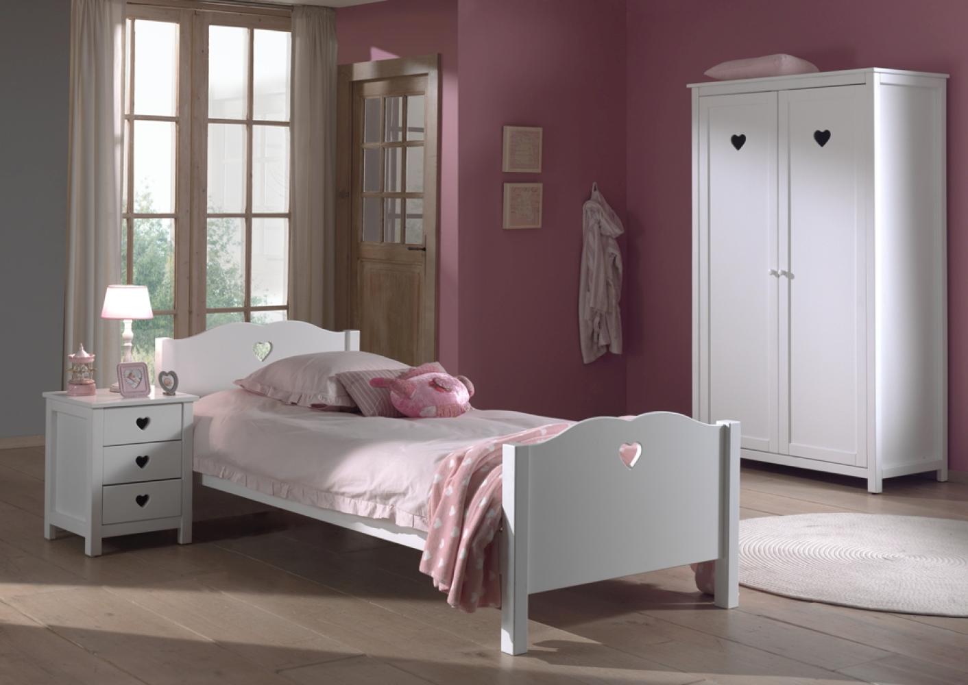 Amori Set best. aus Einzelbett 90 x 200 cm mit Lattenrost, Nachtkonsole und Kleiderschrank 2-trg, Ausf. MDF weiß lackiert Bild 1