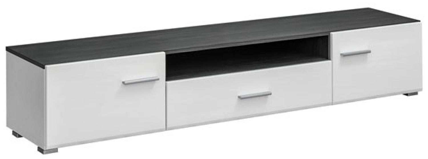 Lowboard TV-Unterschrank Solido Twin 180cm weiß Hochglanz Norwegische Kiefer Bild 1