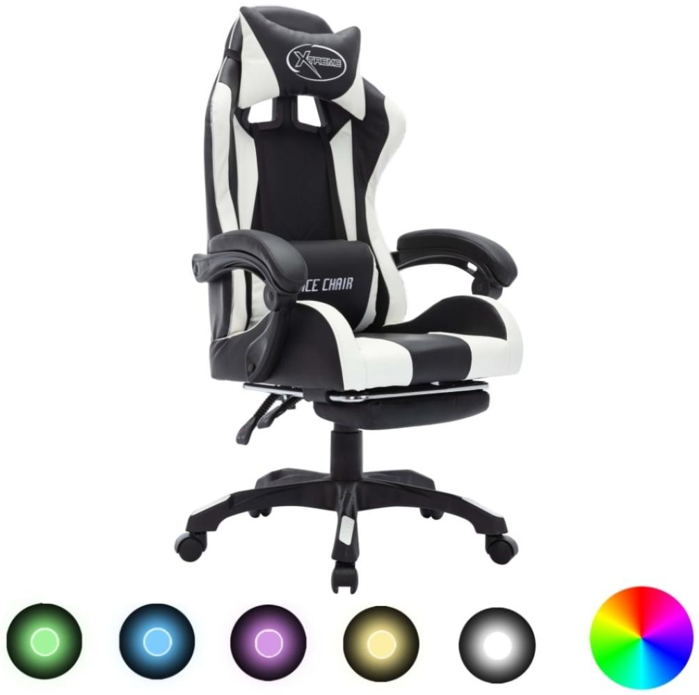 Gaming-Stuhl mit RGB LED-Leuchten Weiß und Schwarz Kunstleder Bild 1