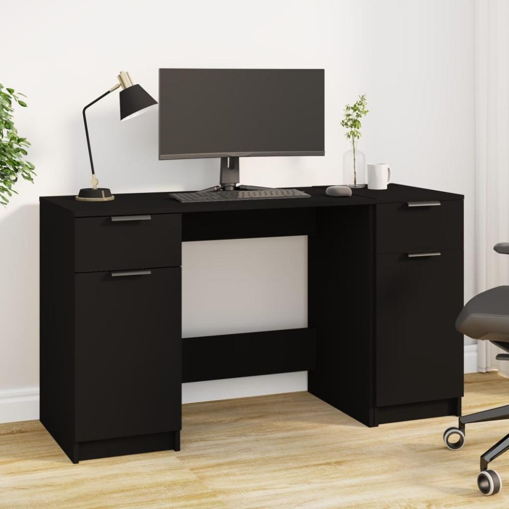 vidaXL Schreibtisch mit Beistellschrank Schwarz Holzwerkstoff Bild 1