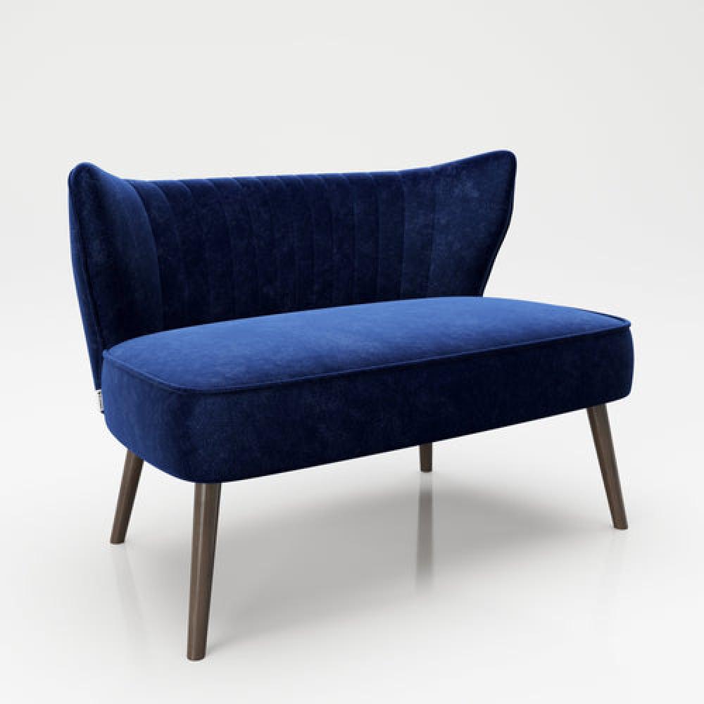 PLAYBOY - Sofa "KELLY", gepolsterter Loveseat mit Rückenlehne, Samtstoff in Blau mit Massivholzfüssen Bild 1