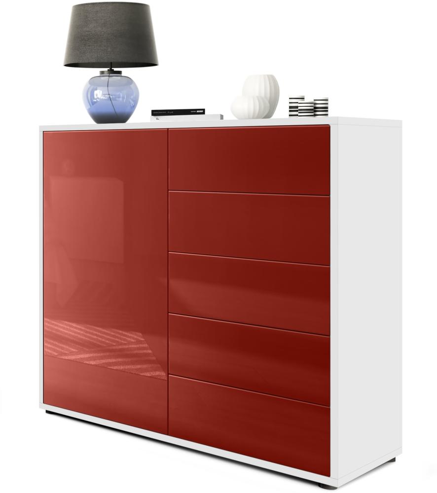 Vladon Sideboard Ben V2, Kommode mit 1 Tür und 5 Schubladen, Weiß matt/Bordeaux Hochglanz (79 x 74 x 36 cm) Bild 1