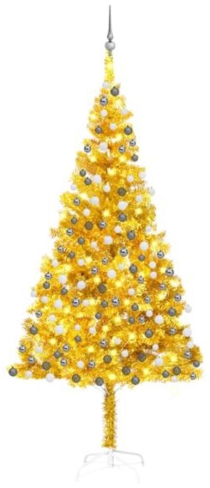 vidaXL Künstlicher Weihnachtsbaum mit LEDs & Kugeln Golden 240cm PET, Mit Beleuchtung [3077693] Bild 1