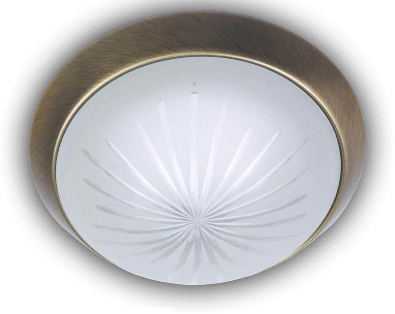 LED Deckenleuchte rund, Schliffglas satiniert, Dekorring Altmessing, Ø 35cm Bild 1
