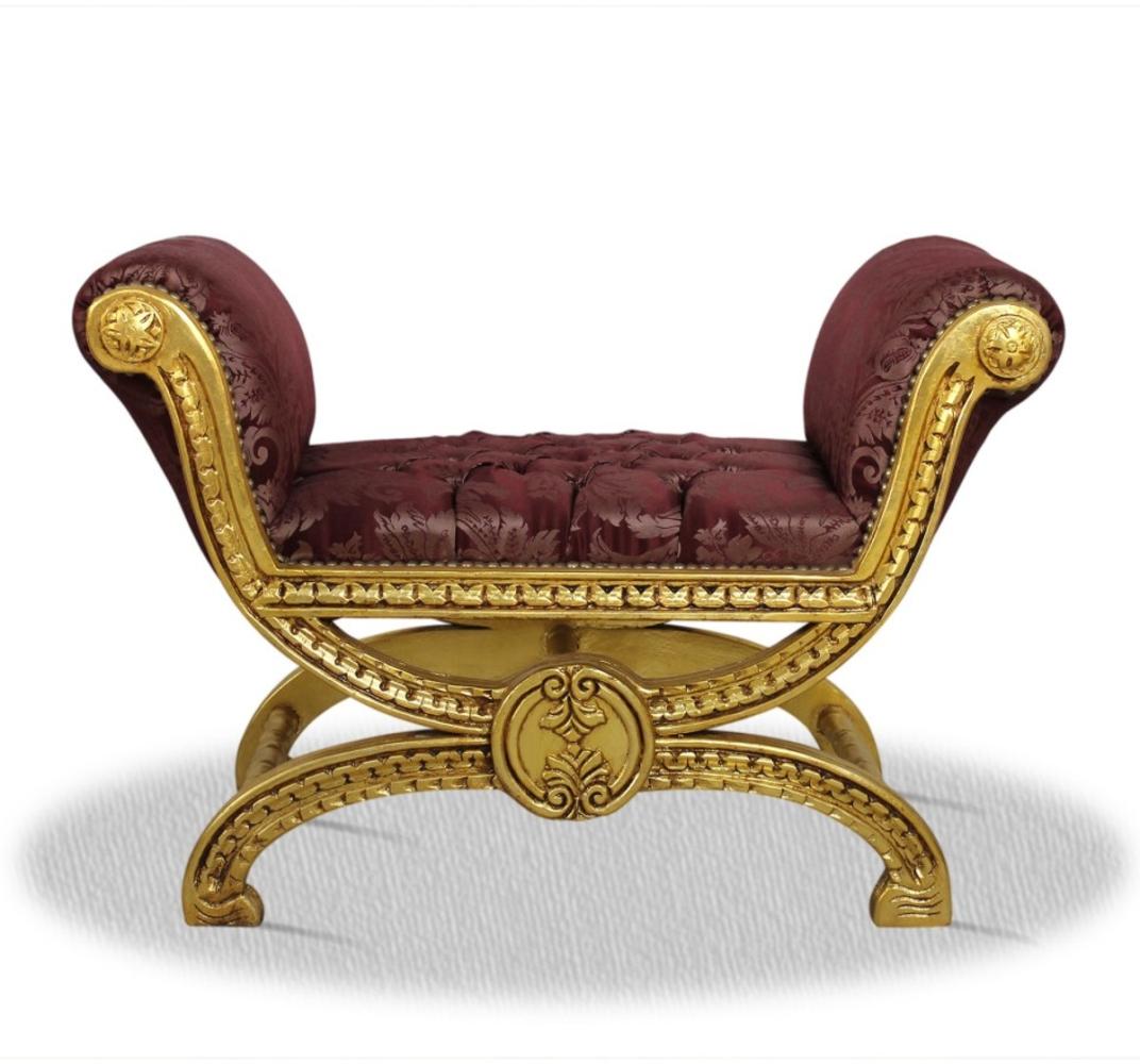 Casa Padrino Antik Stil Hocker Gold Bordeaux Rot Muster - Barock Sitzhocker Bild 1
