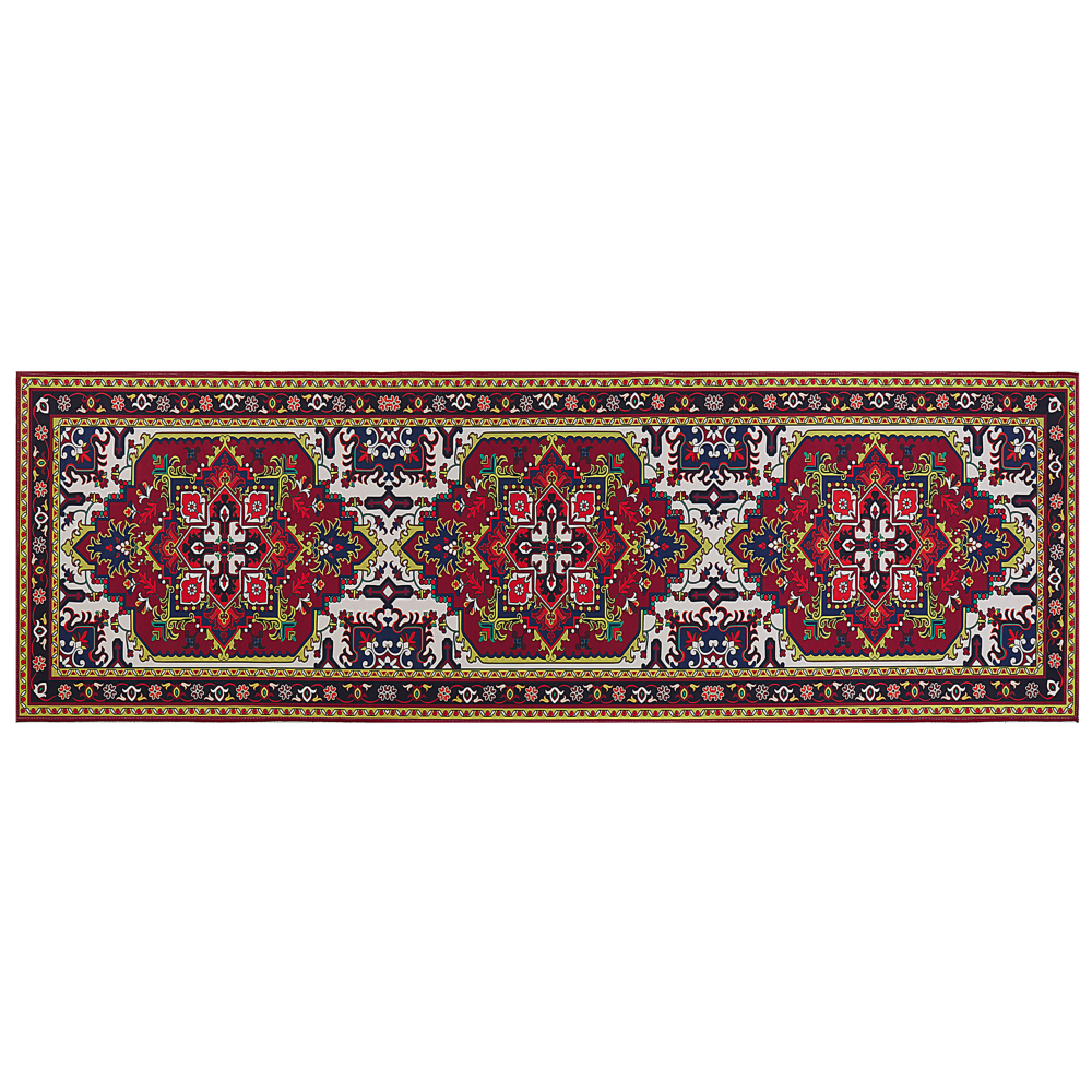 Teppich rot 80 x 240 cm orientalisches Muster Kurzflor COLACHEL Bild 1