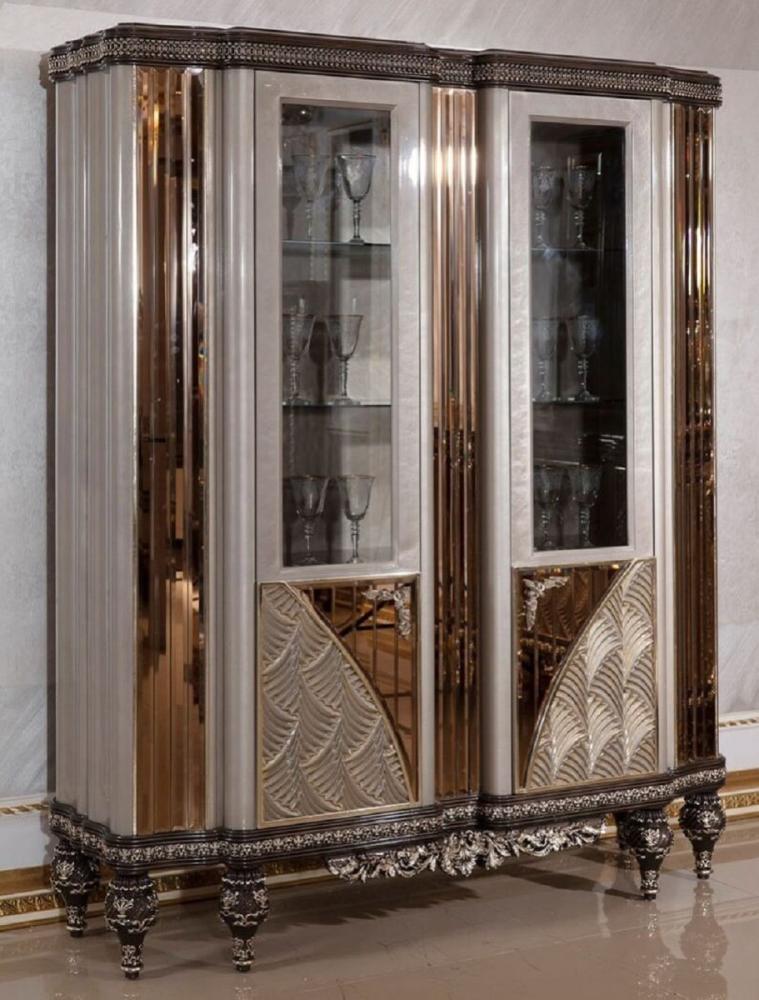 Casa Padrino Luxus Barock Vitrine Grau / Schwarz / Silber / Gold - Prunkvoller Massivholz Vitrinenschrank mit 2 Glastüren - Barock Möbel - Edel & Prunkvoll Bild 1