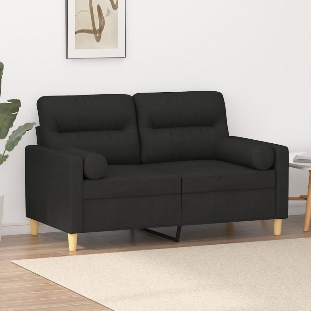vidaXL 2-Sitzer-Sofa mit Zierkissen Schwarz 120 cm Stoff Bild 1