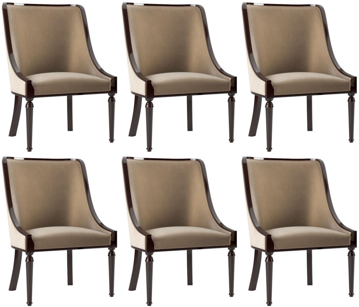 Casa Padrino Luxus Barock Esszimmer Stuhl Set Beige / Dunkelbraun Hochglanz 50 x 50 x H. 92 cm - Edles Küchen Stühle 6er Set - Barock Esszimmer Möbel Bild 1