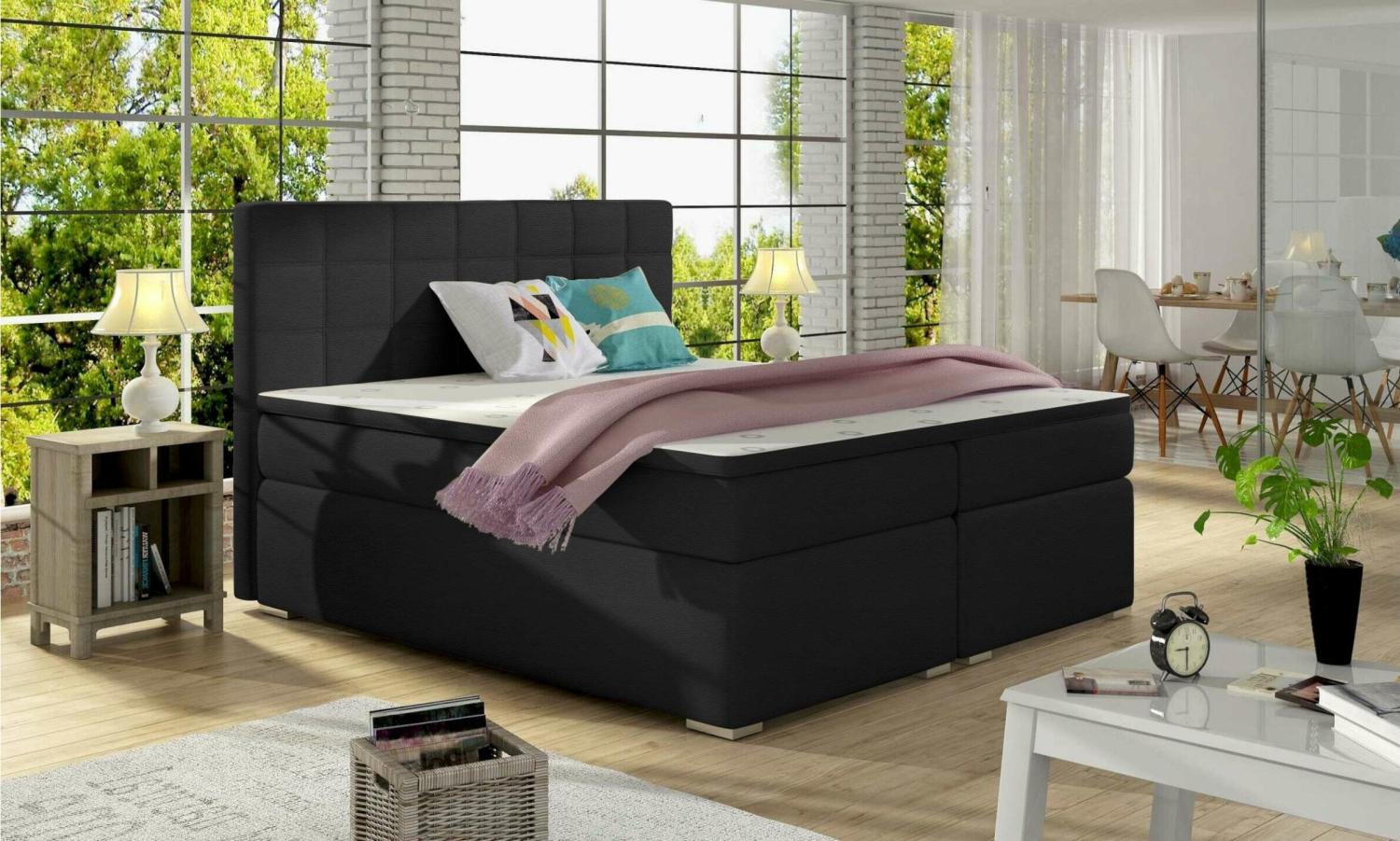 Stylefy Neptune Boxspringbett Schwarz Kunstleder MADRYT 160x200 cm Bild 1