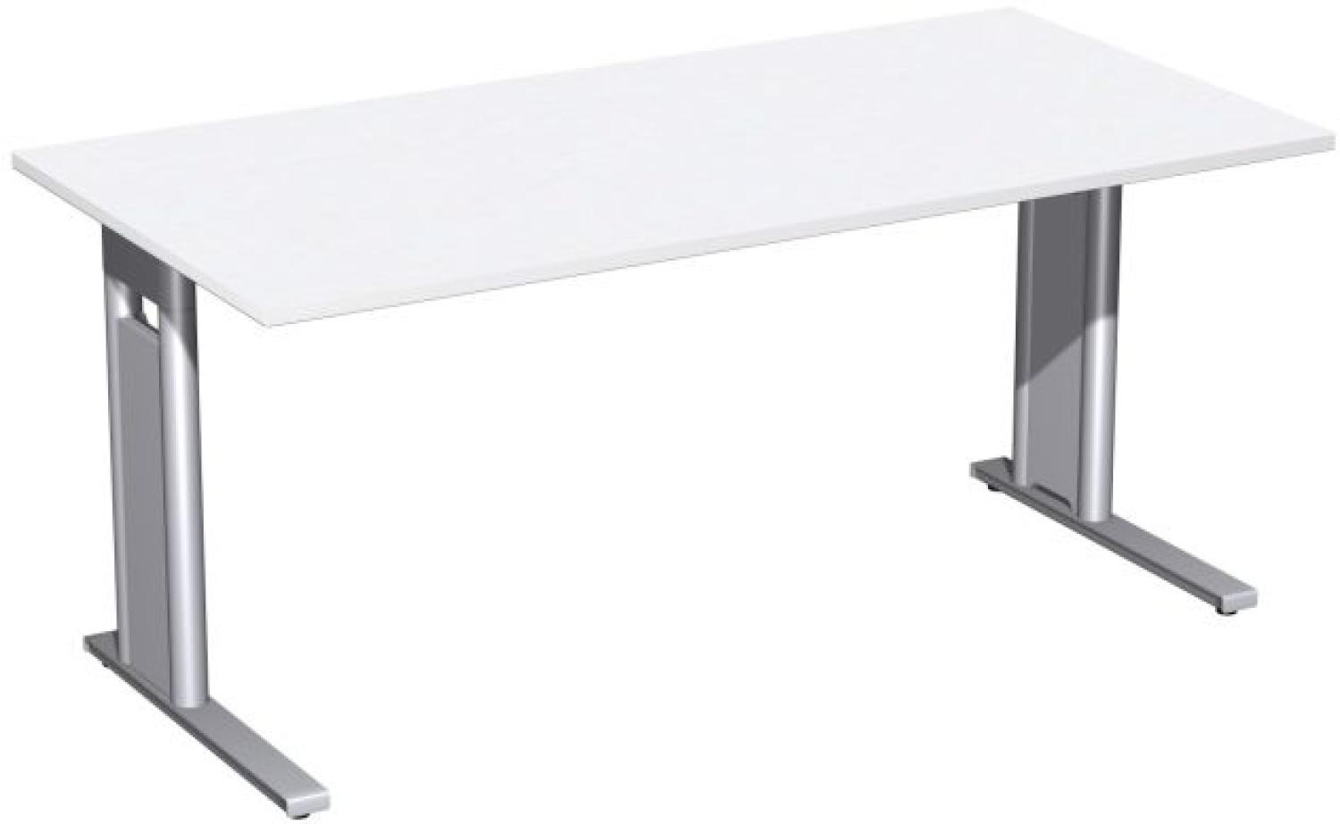 Schreibtisch 'C Fuß Pro', feste Höhe 160x80cm, Weiß / Silber Bild 1
