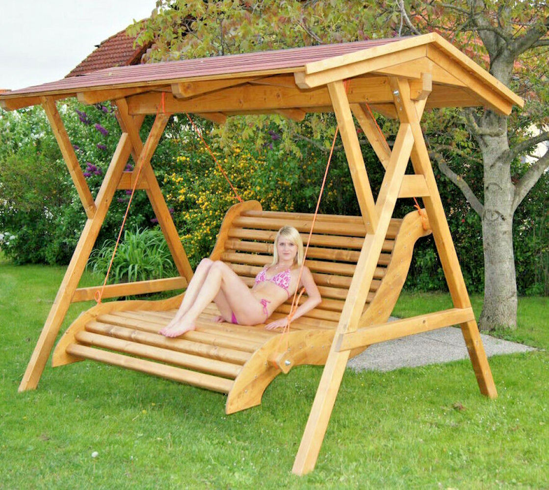XXXL Luxus Premium Hollywoodschaukel Holz Massivholz Gartenmöbel Gartenschaukel Bild 1