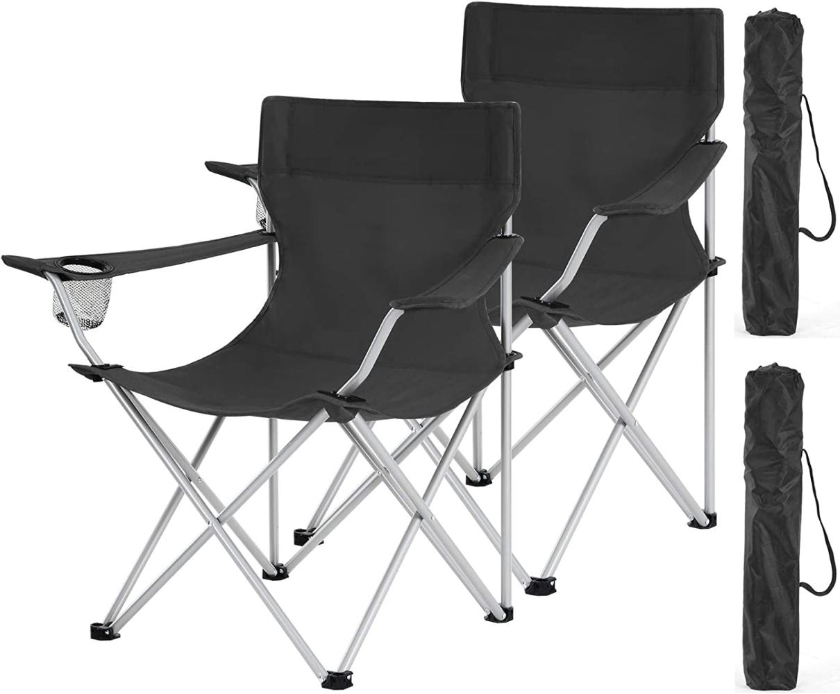 Campingstühle, 2er Set, Klappstühle, Outdoor-Stühle mit Armlehnen und Getränkehalter, stabiles Gestell, bis 120kg belastbar, Schwarz GCB01BK Bild 1