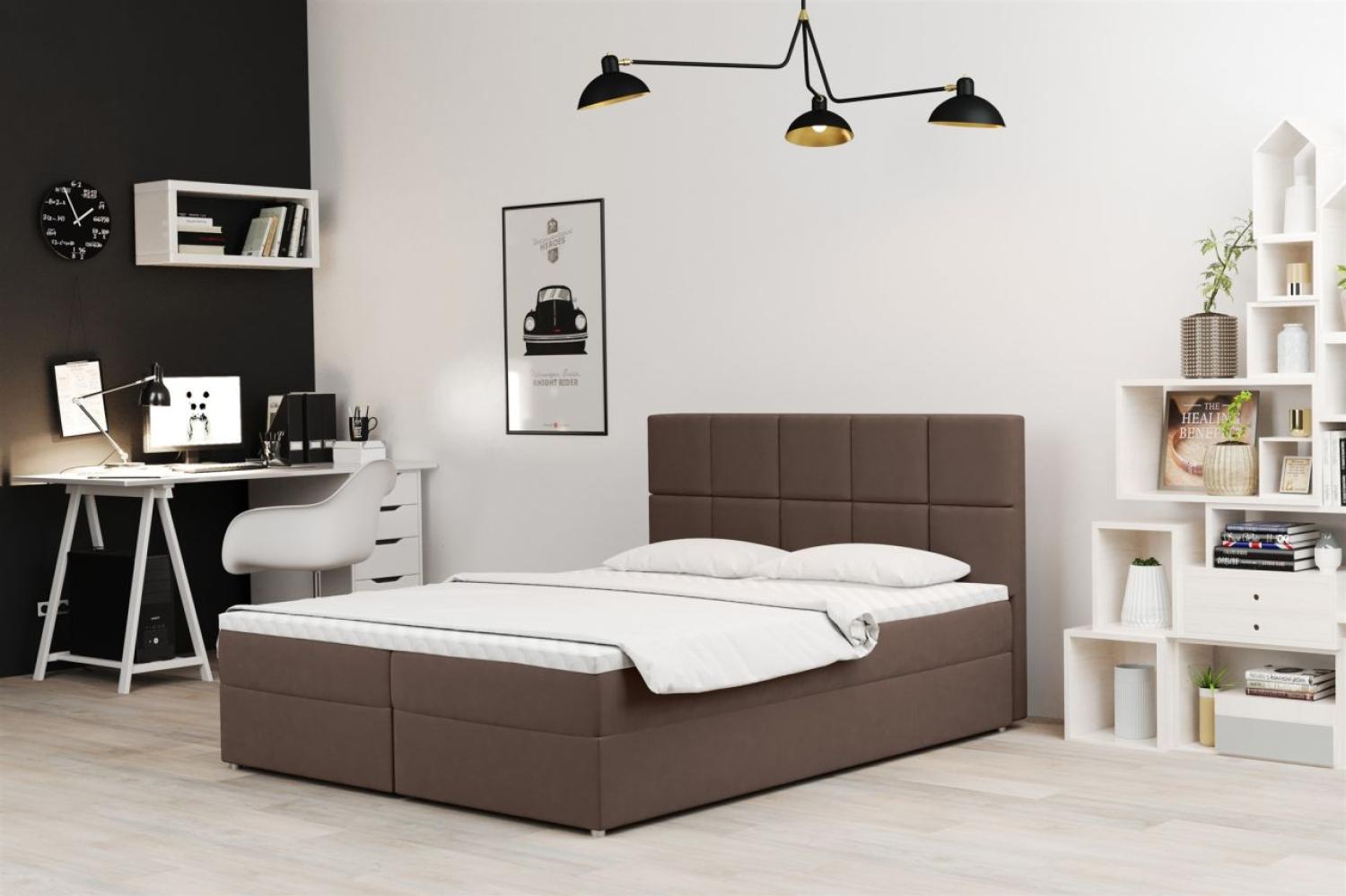 Boxspringbett Schlafzimmerbett FRASCO 180x200cm in Stoff Soro Braun Bild 1