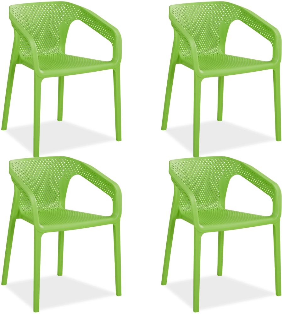 Gartenstuhl mit Armlehnen 4er Set Gartensessel Grün Stühle Kunststoff Stapelstühle Balkonstuhl Outdoor-Stuhl Bild 1