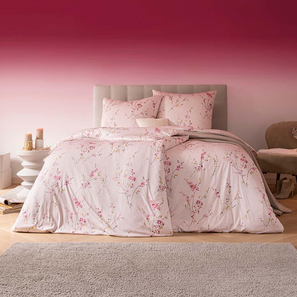 Estella Mako Jersey Bettwäsche 155x220 Elsa puder Blumen Kirschblüte 6276-202 Bild 1