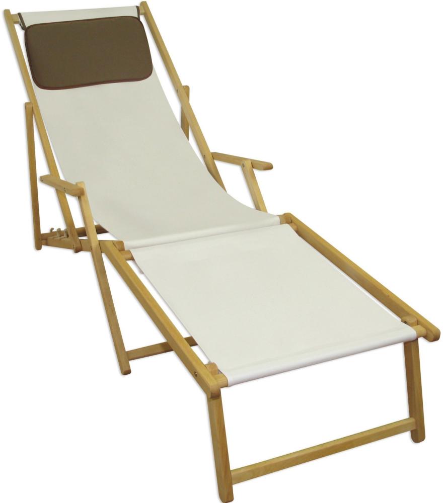 Liegestuhl weiß Fußablage u Kissen Deckchair klappbar Sonnenliege Holz Gartenliege 10-303NFKD Bild 1