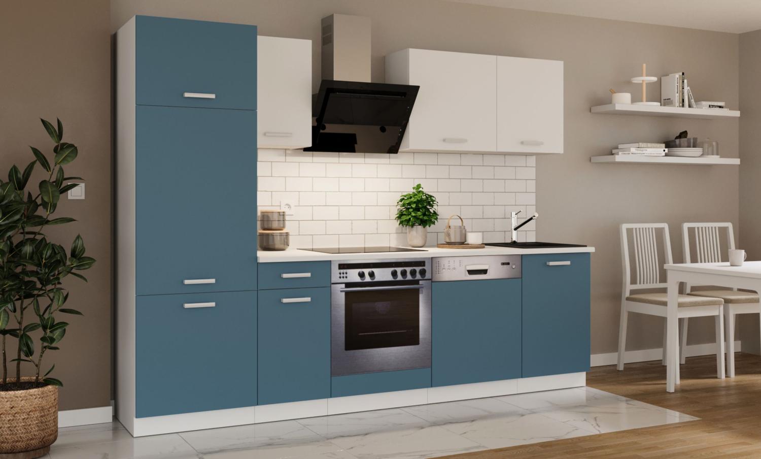 Küche 'Toni' Küchenzeile, Küchenblock, Singleküche, 270 cm, Skagerrak Blau Bild 1